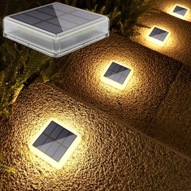 Lacasa 4 Pack Solar Deck Lights Outdoor Waterproof LED, Garden Step Lights Solar Powered Driveway Dock Marine, Dusk to Dawn Lighting for Yard Patio Pathway, Square, Warm White