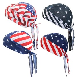 WHAMZ33 W 4 Pack Dew Rags Sweat Wicking Doo, Cycling Motorcycle Quick Drying Beanie Caps (USA Doo Rag)