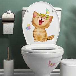 Cat Wall Sticker Cute Animal Interior Room Wallpaper Sticker Toilet Wall Sticker Fashionable Art Cute Sticker Diy Wall Sticker Decoration Bathroom Toilet Sticker Sticker PVC Waterproof Removable Room