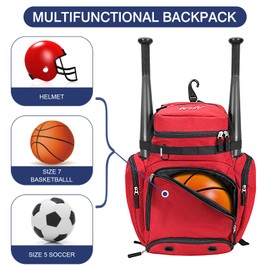 WOLT | Baseball Bag Backpack for Youth and Adults | Softball Bag with Separate Helmet Compartment and Shoes Pocket，Multifunctional Sport Backpack for Baseball, Volleyball,Basketball, Soccer