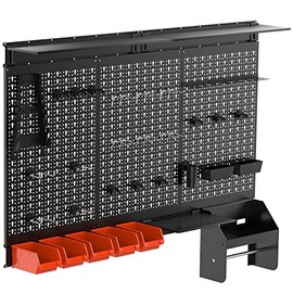 TORACK Metal Pegboard Wall Organizer 4ft Wide, Tool Storage Pegboard System for Garage with Accessories, Wall Mount Storage Bins, Shelves, Peg board Tool Organizer Kit for Workbench(Black)