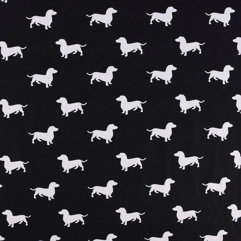 SCHÖNER LEBEN. Cotton Fabric Dog Dachshund Black White 1.6 m