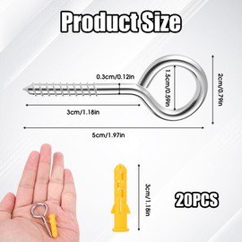 20pcs Stainless Steel Eye Screws for Garden, Vine, Outdoor DIY Projects – Heavy Duty Eyelet Screws for Hanging, Supports Garden Wire, Home Use, and Outdoor Decor