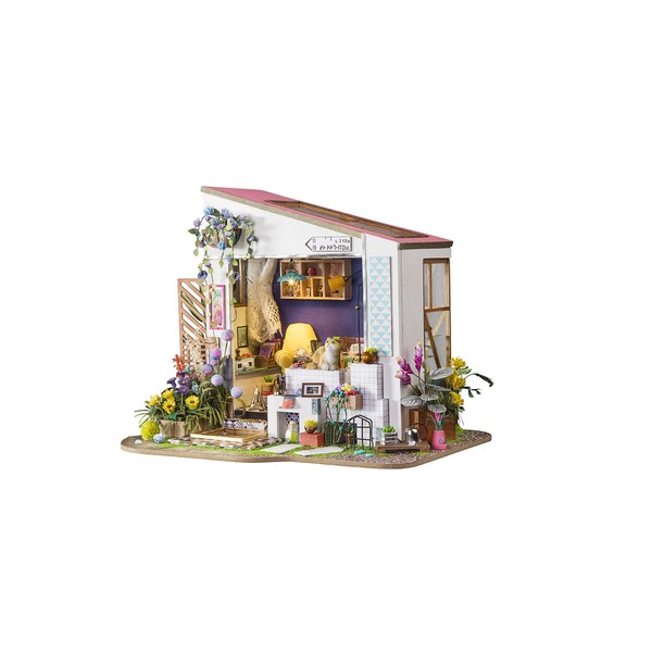 Hands Craft DIY Miniature Dollhouse Kit – Lily's Porch 3D Model Tiny House Building with LED Lights Wood Prefabricated Pieces Puzzle 1:24 Scale Crafts for Adults and Teens DG11