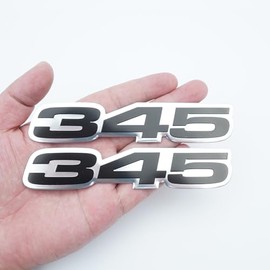 Pair Set VMS Racing 345 Highly Polished Aluminum Nameplate Emblems Badge (Silver Black)