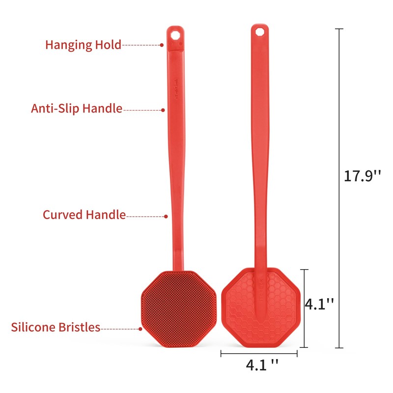 iTOKGOK Silver-Infused Silicone Back Scrubber with Long Handle Back Brush