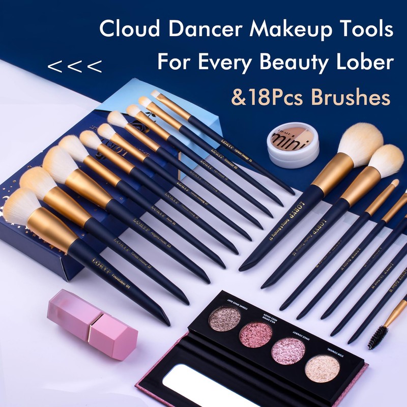 LORYP Makeup Brushes Set Labeled 18 Piece Face and Eye