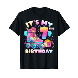 7th Birthday Girl 7 Years, Roller Skates, Number 7 T-Shirt
