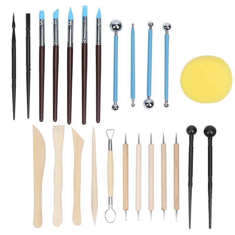 25Pcs Pottery Tools Clay Sculpting Dotting Pens Fondant Ball Stick