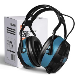 MIUI Bluetooth 5.0 Hearing Protection Rechargeable Ear Headphones, 29dB NRR Safety Noise Reduction EarMuffs 36H Playtime for Lawn Mower, Construction, Workshops, Mowing With Radio Blue