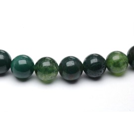 Echtes Moosachat Edelstein Armband mit 6mm Perlen und Edelstahlherz - verschiedene Längen - Heilstein Schutzstein Talisman Glücksbringer Geschenk (Moosachat, 14CM)