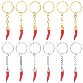 AHANDMAKER 12Pcs Italian Horn Keychains, Red Chili Pepper Keychain with Golden Platinum Keyring Metal Luck Charms for DIY Jewelry Making Necklaces Bag Decorations Car Pendants Gifts