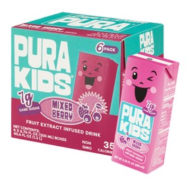 PURA Kids Box | Mixed Berry Fruit Extract Infused Drink for kids | 7g Of Pure Cane Sugar | Non-GMO | Vegan, No Artificial Sweeteners | Best Lunchbox Beverage with Paper Straw | 6.76 fl oz (200ml), Pack of 6
