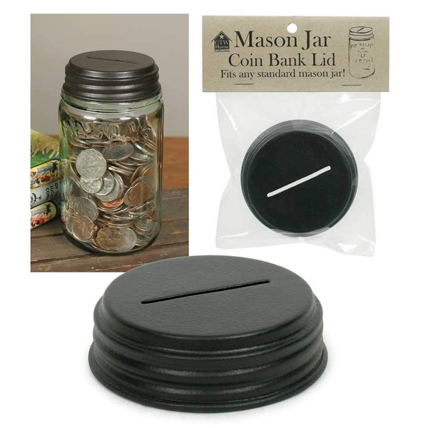 Colonial Tin Works Coin Bank Mason Jar Lid Kitchen Supplies, 3'' dia. x 1''H, Rustic Brown