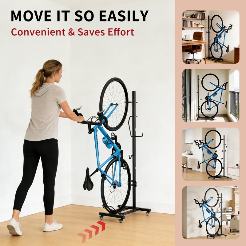 Vertical Bike Stand with Wheels, Fits 22"-29" Bikes, Tires up