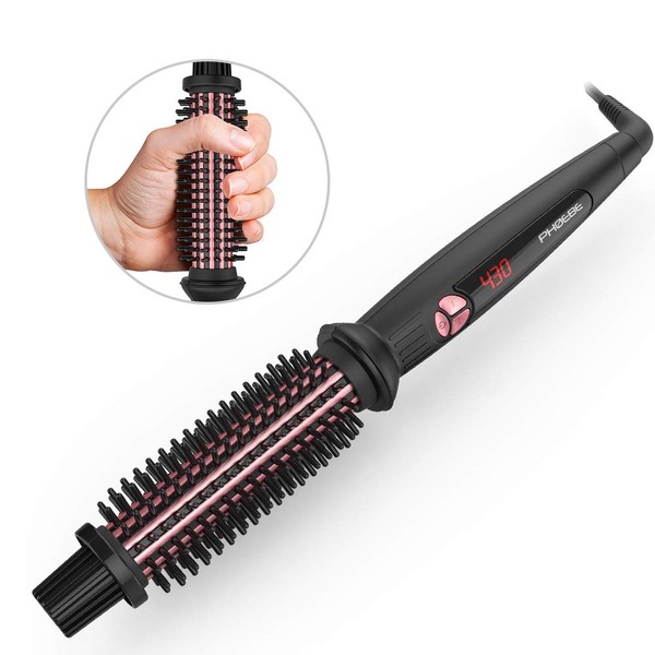 PHOEBE Curling Iron Brush,Dual Voltage Travel-friendly 1 Inch Tourmaline Ceramic Ionic Hair Curler Hot Brush,Anti-scald Instant Heat Up Curling Wand with Teeth Styling Brush