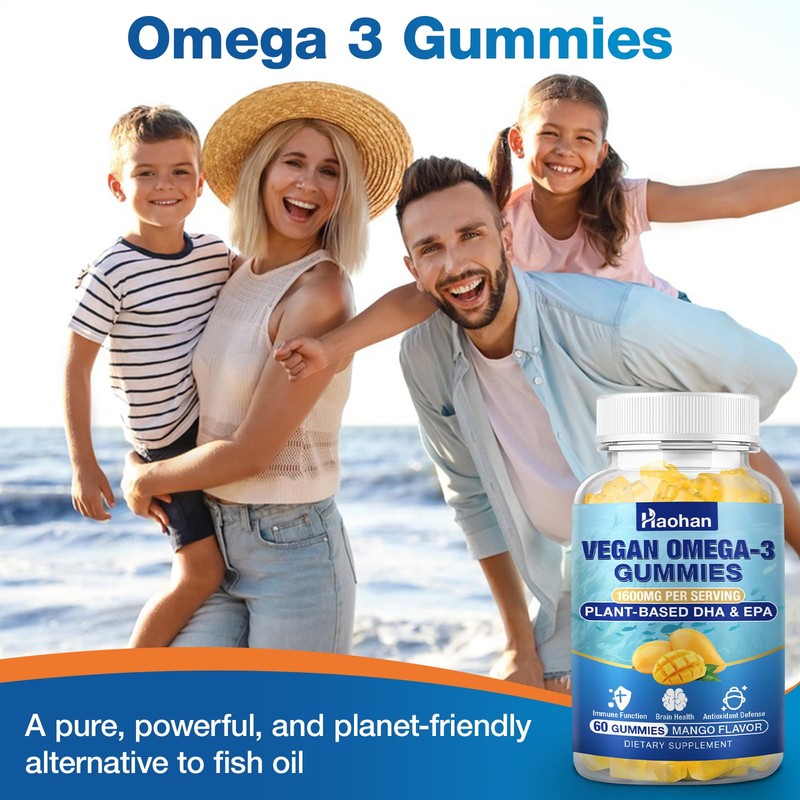 Omega-3 Gummies for Adults, Orange Flavor – Sugar-Free, Algae-Derived DHA