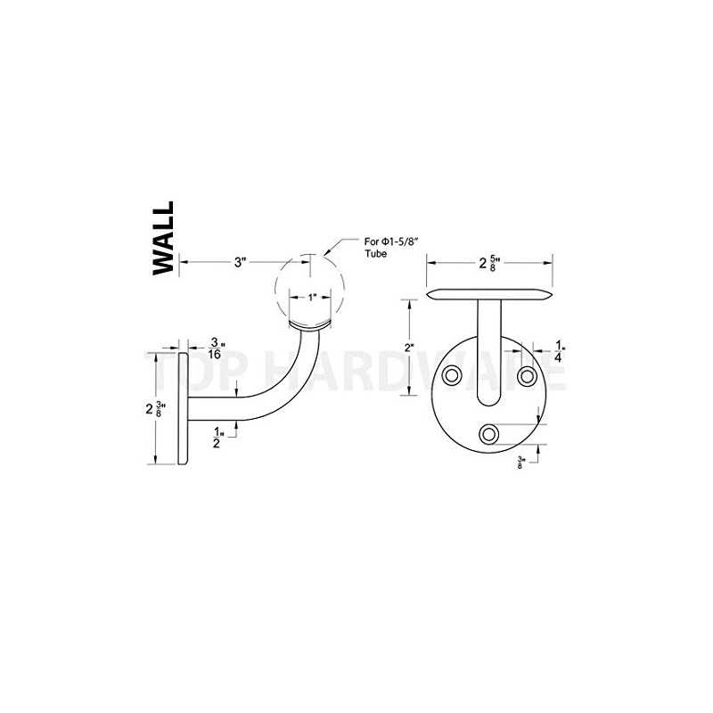 Stainless Steel 316 Grade Wall Mount Handrail Bracket for 1-5/8"