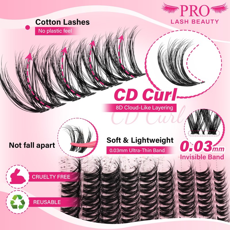 PROLASHBEAUTY Natural Lash Clusters Wispy Eyelash Clusters, Eyelash Extensions D