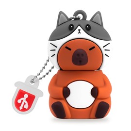 BORLTER CLAMP 64GB USB Flash Drive Cute Flash Drive in the Shape of a Capybara (Cat Hat) Memory Stick Novelty USB Thumb Drive Pendrive Gift for External Data Storage