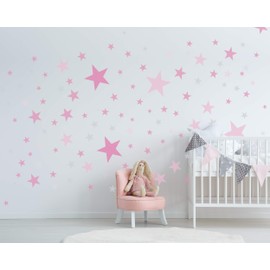 ELES VIDA - 100 Stars Wall Stickers for Children's Room - Wall Sticker Set - Pastel Colours, Baby Starry Sky for Sticking Wall Sticker Wall Decoration - Wall Film, Toddlers, Woodchip Pink