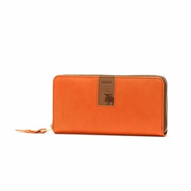 Mozu 86092 Square Long Wallet, Leather, Round Zipper, Square, Men's, Women's, Orange
