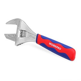 WORKPRO Wide Mouth Adjustable Wrench and Pipe Wrench 2-in-1, 42mm Extra Large Jaw Capacity, with Bi-Material Soft Grip