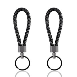 Lyivisk Pack of 2 Braided Leather Key Chains, Unisex Leather Car Key Holder for Car, Motorcycle, Bicycle and Home Lanyard, black