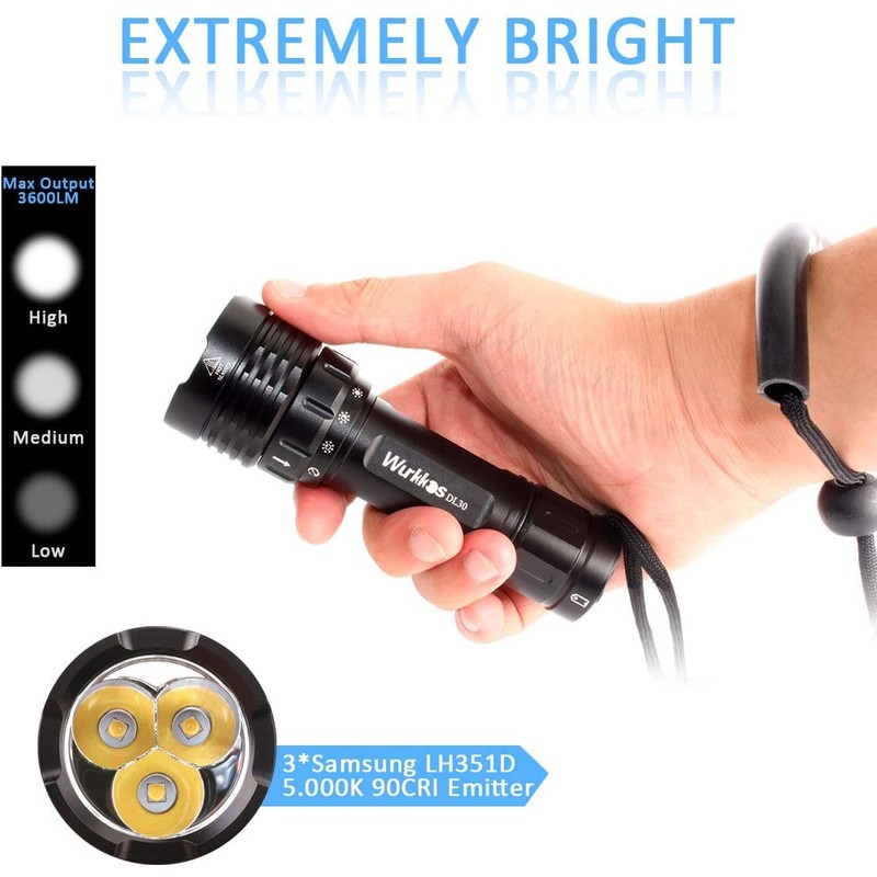 Wurkkos DL30 Dive Flashlight Bright 3600 Lumen Scuba Dive Light,