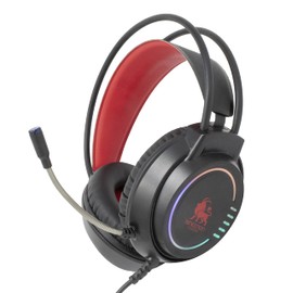 Necnon NBHG-Kimera Diadema Gamer Alta Fidelidad de Audio Envolvente Super Bass Micrófono Omnidireccional iluminación RGB alámbrico Control de Audio (Rojo)