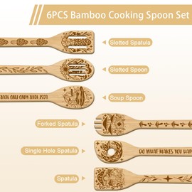 GLOBLELAND 6Pcs Mushroom Bamboo Cooking Utensils Wooden Engraved Cooking Spoons Set Carving Kitchen Bamboo Spatula Set Wood Cooking Spoon for Kitchen House Warming Gift