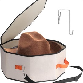 Hat Storage Box for Women & Men, Hardboard Support Hat Boxes with 1 Door Hook Hat Organizer, Cowboy Hat Box for Travel, Hat Bag Hat Case (Grey) - Color: B