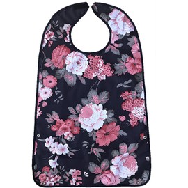 NEW ADULT BIB APRON CLOTHES PROTECTOR WIPE PVC WATERPROOF ELDERLY DINING WASHABLE PRETTY ROSES CHIC FLORAL