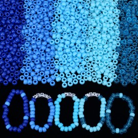 ZHIYUXI 1000PCS Blue Pony Beads Bulk for Bracelets Making 6x9mm 5style Blue Pony Kandi Bead for Crafts Making Hair Beads for Braids