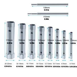 Dpwrrot Plumbers Spanner Wrench Set for Shower Valves and Spark Plugs, Dual-Ended Socket Wrench Back Nut Tap Spark Plug Spanner Set Extended Spark Plug Wrench 6-22mm(10Pcs)