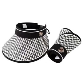 UPF 50+ Sun Visors for Women Wide Brim Beach Hat Foldable Straw Visor Hat Summer Packable, Houndstooth--black, One Size