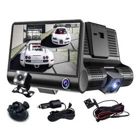 Baceyong 1080P Dash Cam Front and Rear View Video Recorder 4 Inch 3 Ways Car DVR Video Recorder with 170° Wide Angle Lens Automatically Recording Dash Cam G-Sensor Front/Rear/Inside Camera