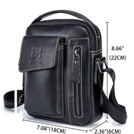 KPYWZER Genuine Leather Shoulder Bag Small Men Messenger Pack Handbag Sling Crossbody Bag Man Purse for Business Work Everyday Outdoor Travel Black