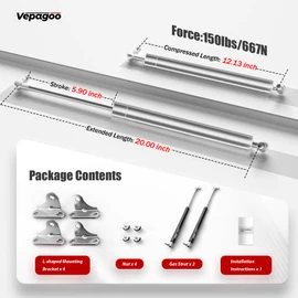 Vepagoo Stainless Steel 20Inch 150Lb/667N Gas Struts with Brackets
