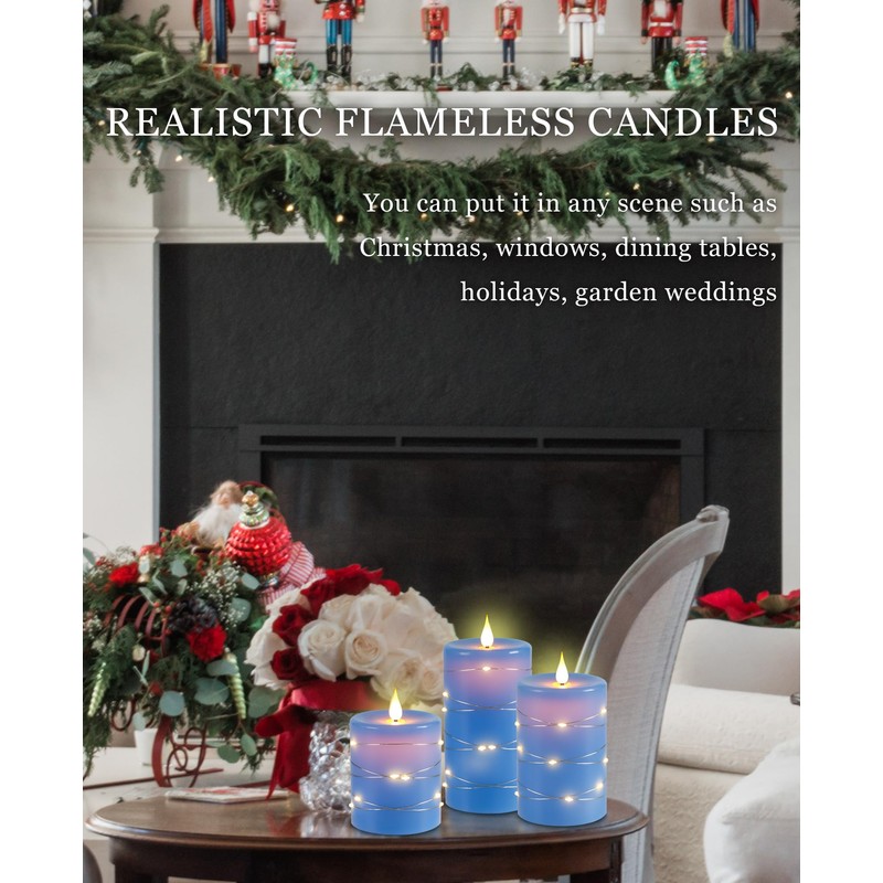 Da by Flameless Candles with String Lights，Battery Operated Candles,LED Flickering