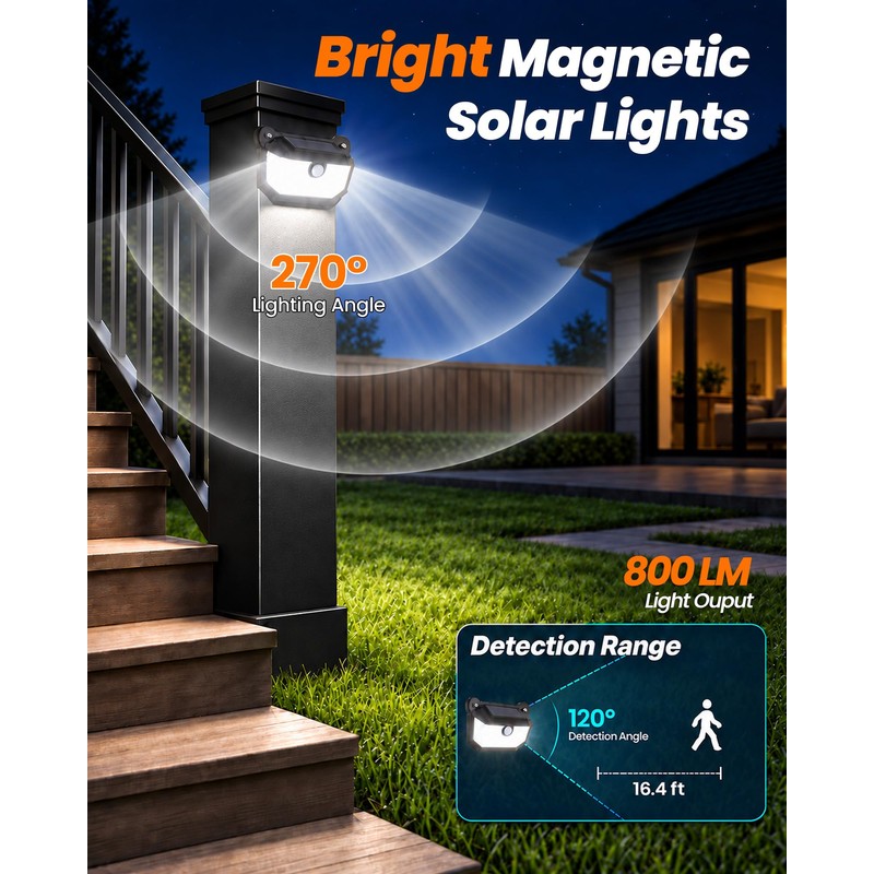 Thumok Magnetic Solar Lights Outdoor, 800LM Motion Sensor Lights, 2