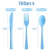 150 Pack Light Blue Plastic Silverware, Light Blue Plastic Utensils