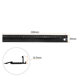sourcing map Metal Ruler 30 cm Metric Ruler Measuring Aluminium Alloy Non-Slip Protective Ruler Straight Cutting Ruler Measuring Tool with Hanging Hole for Cutting Measuring Black