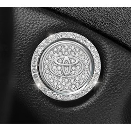 MUTOO Toyota Engine Start Button Ring Push Starter Switch Swaroski Rhinestone Engine Start Button Cover Ring Dress Up Car Accessories Easy Installation Set of 2 (Silver)