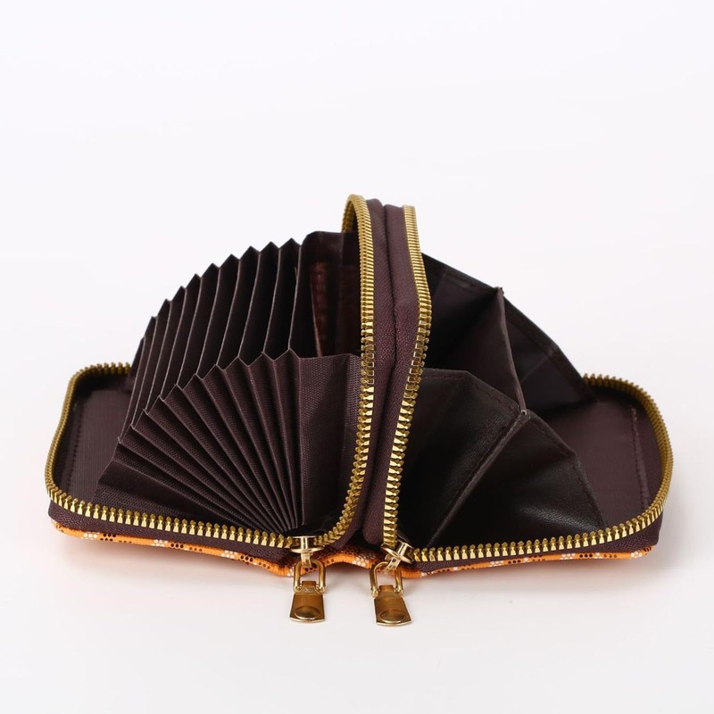 LFWATAXY PU Leather Accordion Card Wallet, Double-Layer Zippered Card Holder