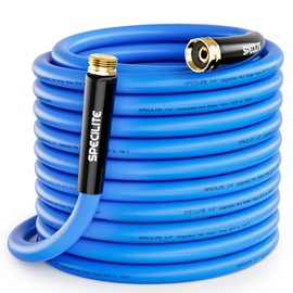 SPECILITE Hot/Cold Garden Water Hose 100 ftx 3/4 in, -50℉ To 190℉, Heavy Duty, Flexible, Burst 605 Psi, Lightweigh, Upgraded Rubber Pipe with 3/4" Brass Fittings For Backyard, Outdoor, Farm, Blue