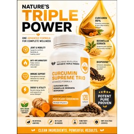 Curcumin Supreme Trio with 95% Curcumin, Boswellia Serrata & BioPerine® | Natural Joint, Mobility & Immune Support | Anti-Inflammatory Turmeric Supplement | 120 Vegan Capsules
