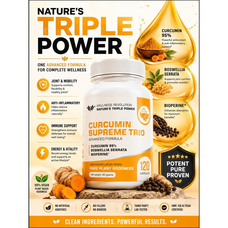 Curcumin Supreme Trio with 95% Curcumin, Boswellia Serrata & BioPerine®