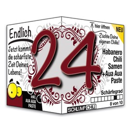 Schlump-Chili Endlich 24 - the funny sharp birthday gift. An original gift idea for a 24th birthday for young men and women
