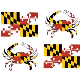 wheezeway Maryland Flag Crab Sticker 4 MD Vinyl Stickers , 2 Flags (3 x 5) 2 Crabs (5 x 3.75)Auto Truck SUV Water Bottle Window Scrapbooking Decal Scrapbooking